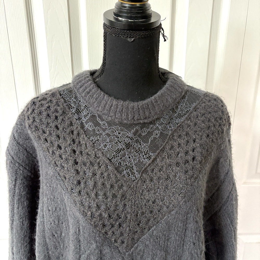 NWT Express Cable Knit Crew Neck Lace Sweater - Picture 7 of 14
